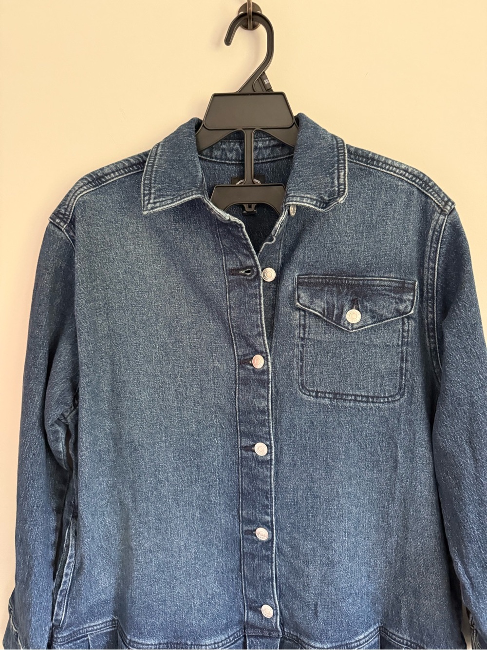 Women's Blue Denim Button-Front Mini Pleat Shirt Dress - Picture 2 of 5